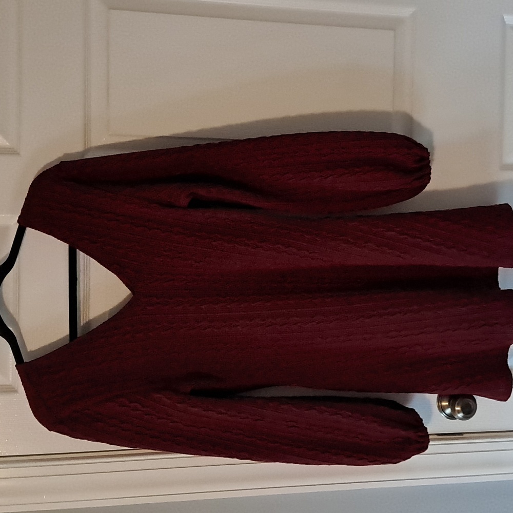 Red V neck Cardigan sweater